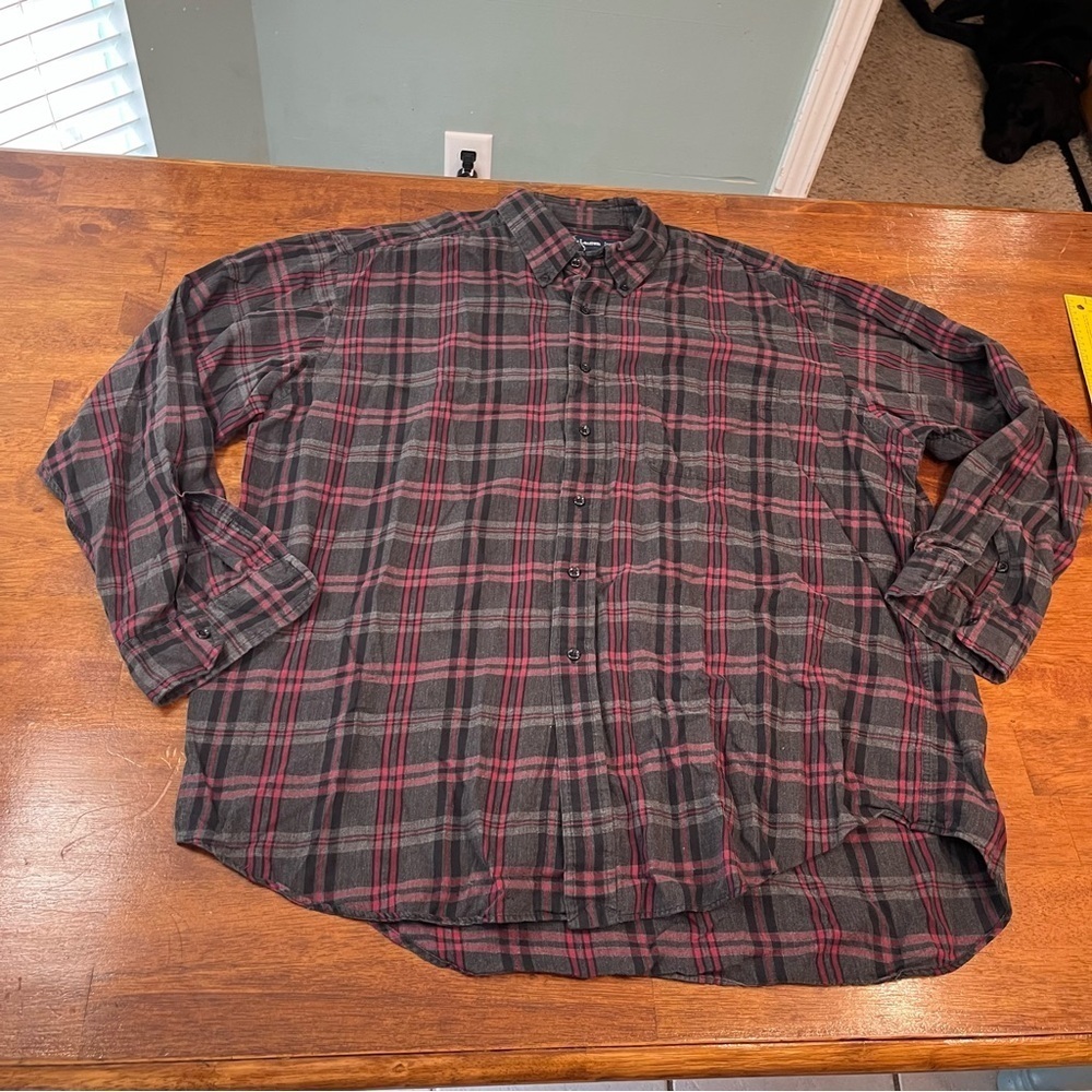 Ralph Lauren Blake 100% cotton plaid button down shirt gray red size XL